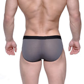 Metro male wear max hip brief gray mesh 3003-72 gray mesh briefs with black elastic waistband front view