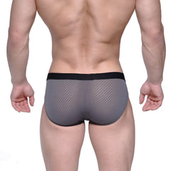 Metro male wear max hip brief gray mesh 3003-72 gray mesh briefs with black elastic waistband front view