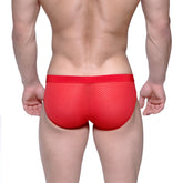 MetroMalewear max hip brief in red mesh with solid red waistband for comfortable stylish underwear wear