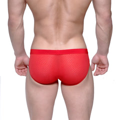 MetroMalewear max hip brief in red mesh with solid red waistband for comfortable stylish underwear wear
