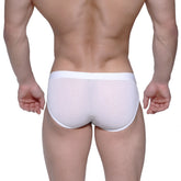 White mesh briefs with solid white waistband metroMalewear Max Hip Brief 3003-71 front view