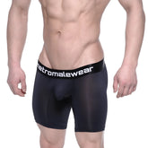 Black metromalewear max long boxer briefs with smooth form-fitting fabric and white waistband branding