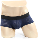 Navy blue mesh briefs with a black elastic waistband from metromalewear max mesh boxer 3013-76 collection