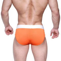 Bright orange mesh briefs with white waistband metroMalewear max mesh hip brief 2103-24 front view