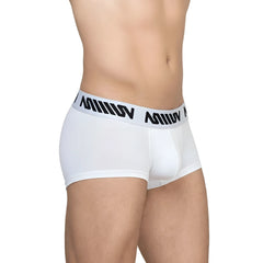 White men’s briefs with a black miiow logo waistband from MetroMaleWear Max Short Boxer white 3013-04