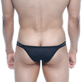 Back view of metroamalewear medio bikini black sheer mesh thong with double elastic bands 0004-20