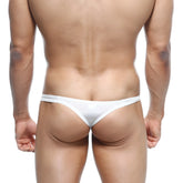 MetroMaleWear Medio thong white 0002-00 with smooth glossy fabric finish and minimalistic design front view