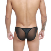 Black sheer mesh briefs with solid black waistband from metromalewear mesh bikini-thong black 2972-20 front view