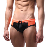 MetroMaleWear mesh swim brief neon orange with black and orange mesh fabric and drawstring waistband