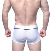 White mesh briefs metroMalewear meta trunk white 2026-76 with solid white waistband and thin navy blue trim