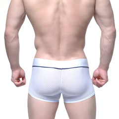 White mesh briefs metroMalewear meta trunk white 2026-76 with solid white waistband and thin navy blue trim