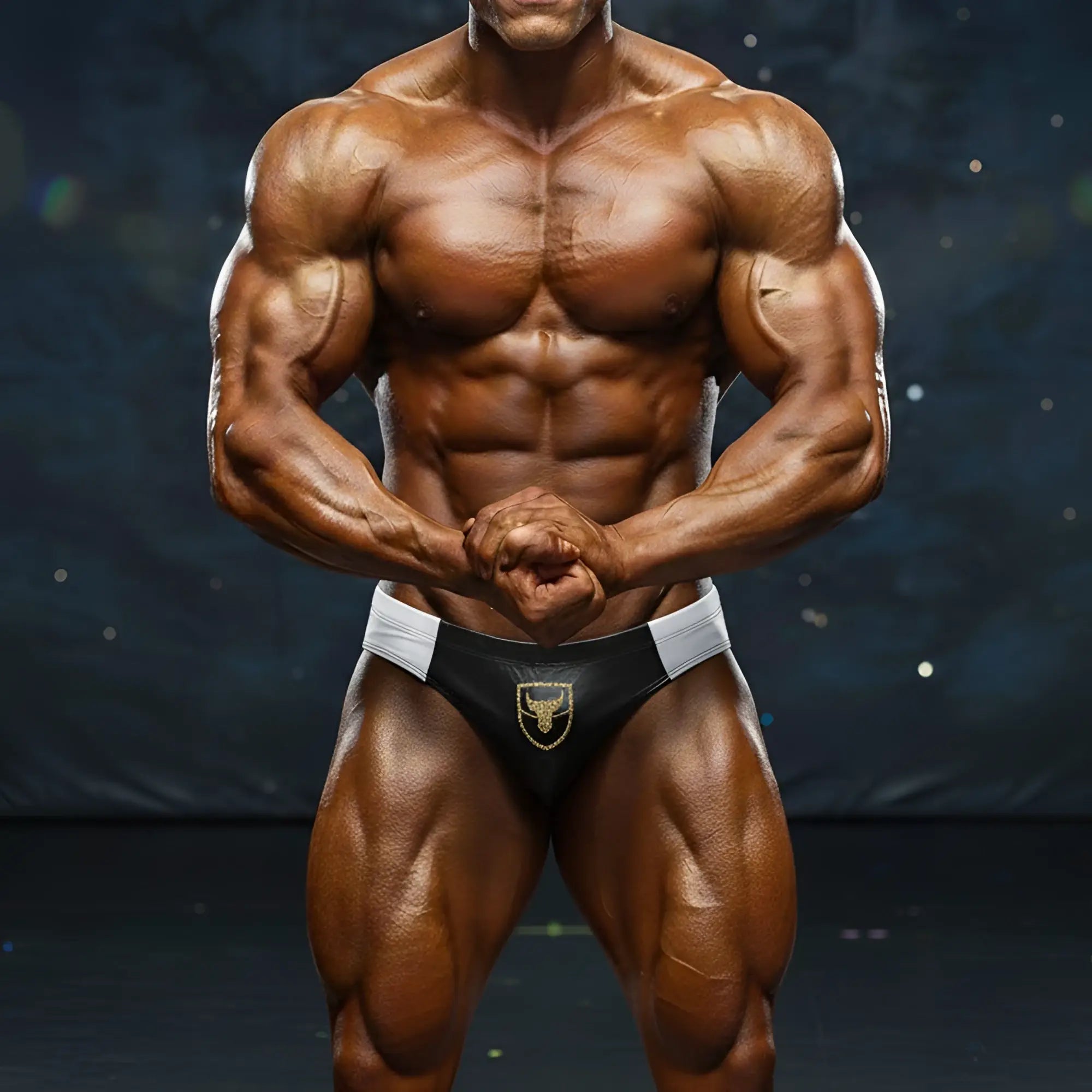 Black and white athletic briefs with gold bull emblem by metromalewear metro musclwear ethan competition suit 4974-01