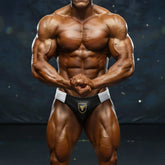 Black and white athletic briefs with gold bull emblem by metromalewear metro musclwear ethan competition suit 4974-01