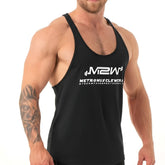 Black MetroMaleWear MetroMuscleWear gym tank top m1027-20 with white logo and text front view