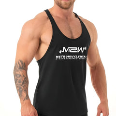 Black MetroMaleWear MetroMuscleWear gym tank top m1027-20 with white logo and text front view