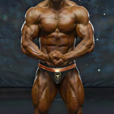Black and copper trimming bodybuilding briefs with a gold bull emblem from MetroMaleWear Hudson competition suit