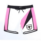 MetroMaleWear MetroMuscleWear IFBB Pro mens physique board shorts pink black geometric pattern with m2w logo