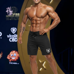 Black MetroMaleWear MetroMuscleWear Intenso Physique board short with white shield logo and drawstring waistband