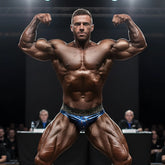 Blue and gold competition briefs with greek key design from metromalewear metromusclewear muscle trunk collection