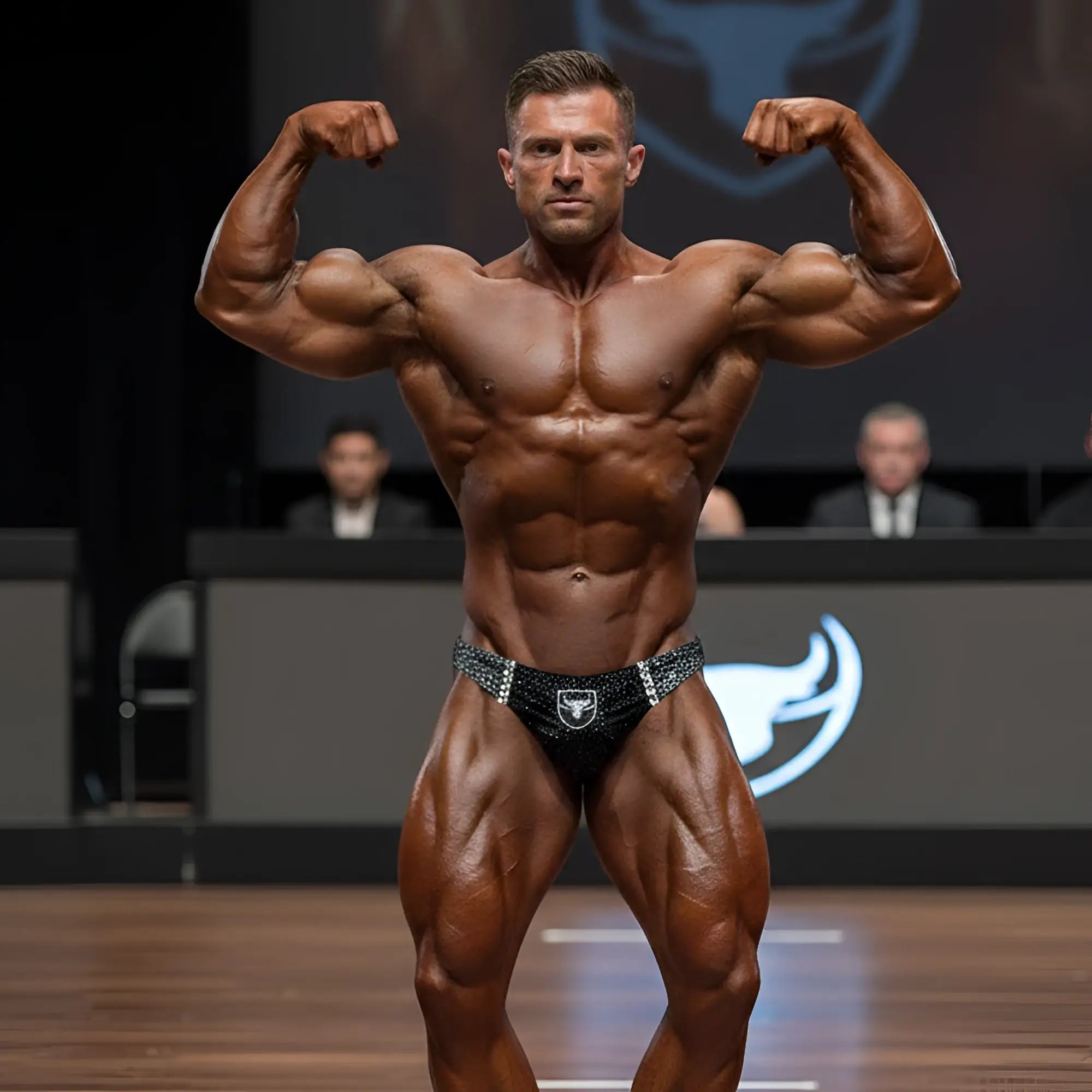 Black sparkly competition briefs with silver bull logo by metromalewear metromusclewear muscle trunk duke 4700-99