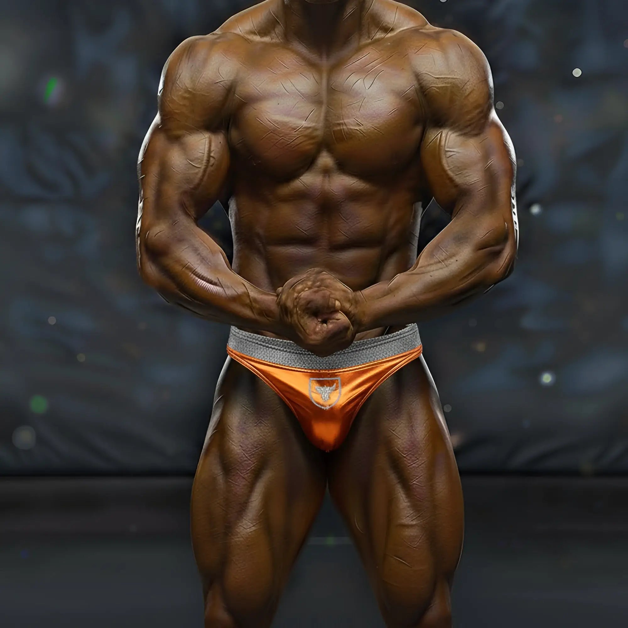 Orange MetroMaleWear MetroMuscleWear muscle trunk briefs with gray waistband and white logo for athletic use