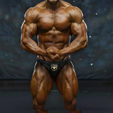 Black athletic briefs with gold bull logo from metromalewear metromusclewear theodore competition suit 4974-45