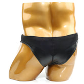 Black satin MetroMaleWear Zeus muscle trunk briefs with a smooth glossy finish and a snug fit