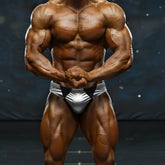 Silver and black metallic bodybuilding briefs with shiny reflective finish metroMalewear metroMusclewear zeus muscle trunk