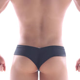 Black sleek form-fitting swim trunks by MetroMaleWear with smooth stretchy material for comfortable wear