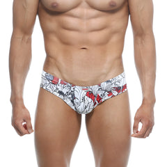 White and red floral-patterned men’s briefs with bold graphic design metro malewear micro cheek escobar 2027-09
