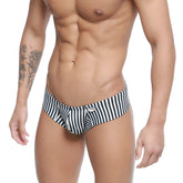 Black and white striped men’s briefs metroMalewear micro cheek jail 2027-40 with snug form-fitting design