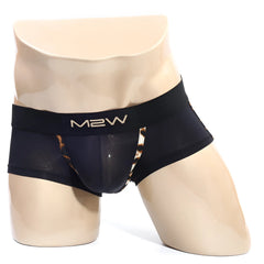 Black m2w men’s briefs metro male wear micro mini boxer cheetah 7013-47 with leopard trim and sheer mesh front panel