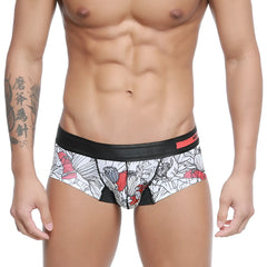 White briefs metro male wear micro mini boxer escobar 7013-03 with bold red and black floral pattern and black waistband