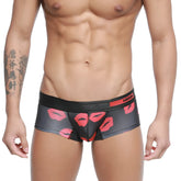 Black briefs with bold red lipstick print and anony waistband from metromalewear micro mini boxer kiss 7013-36 collection