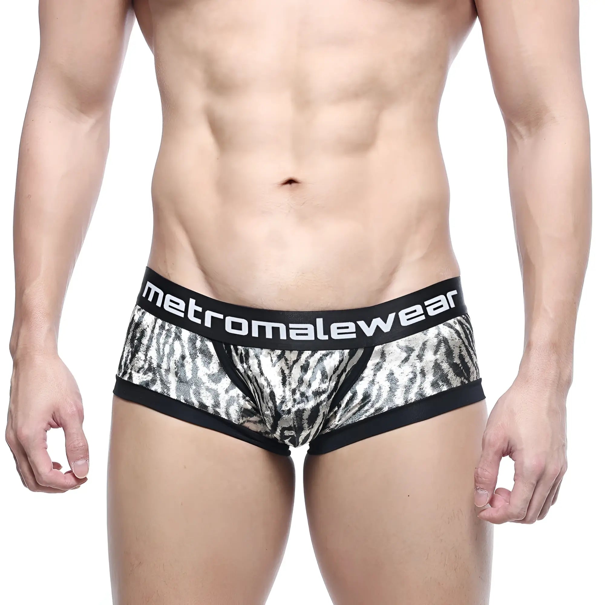 Black and silver zebra-print micro mini boxer briefs with black metromalewear elastic waistband natural 7016-60