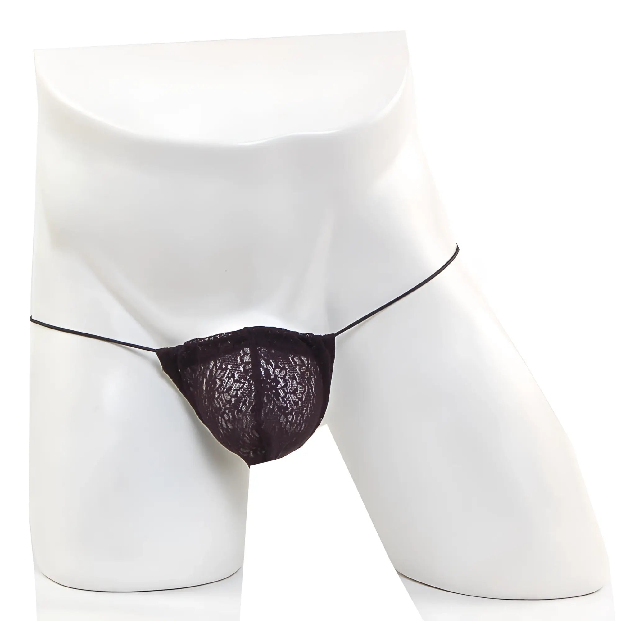 Black lace thong with thin elastic straps made of microfiber from MetroMaleWear 2015-48 collection