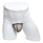 Taupe mesh thong with darker brown reinforced trim from metromalewear microfiber g khaki mesh 2015-48 collection