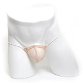 Beige mesh thong with thin white elastic straps from metromalewear microfiber g nude 2015 01 collection