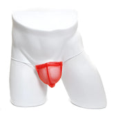 MetroMaleWear microfiberglass orange mesh jockstrap with a supportive contoured design in red mesh material