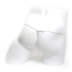 Silver metal chain belt made of microfiber worn around the waist of a white mannequin by MetroMaleWear G Skin 2015-05