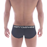 Black metromie microfiber mini boxer briefs with white logo waistband for comfortable everyday wear