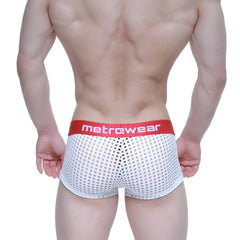 White mesh briefs with red metrowear logo waistband from MetroMaleWear mild short boxer 2026-67 collection