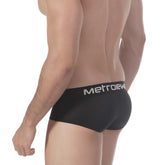 Black metroeuro men’s briefs with white logo waistband metro malewear mini cheek boxer 2025-20 front view