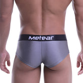 Gray metallic textured boxer briefs with black waistband featuring metear logo metro male wear 2025 09