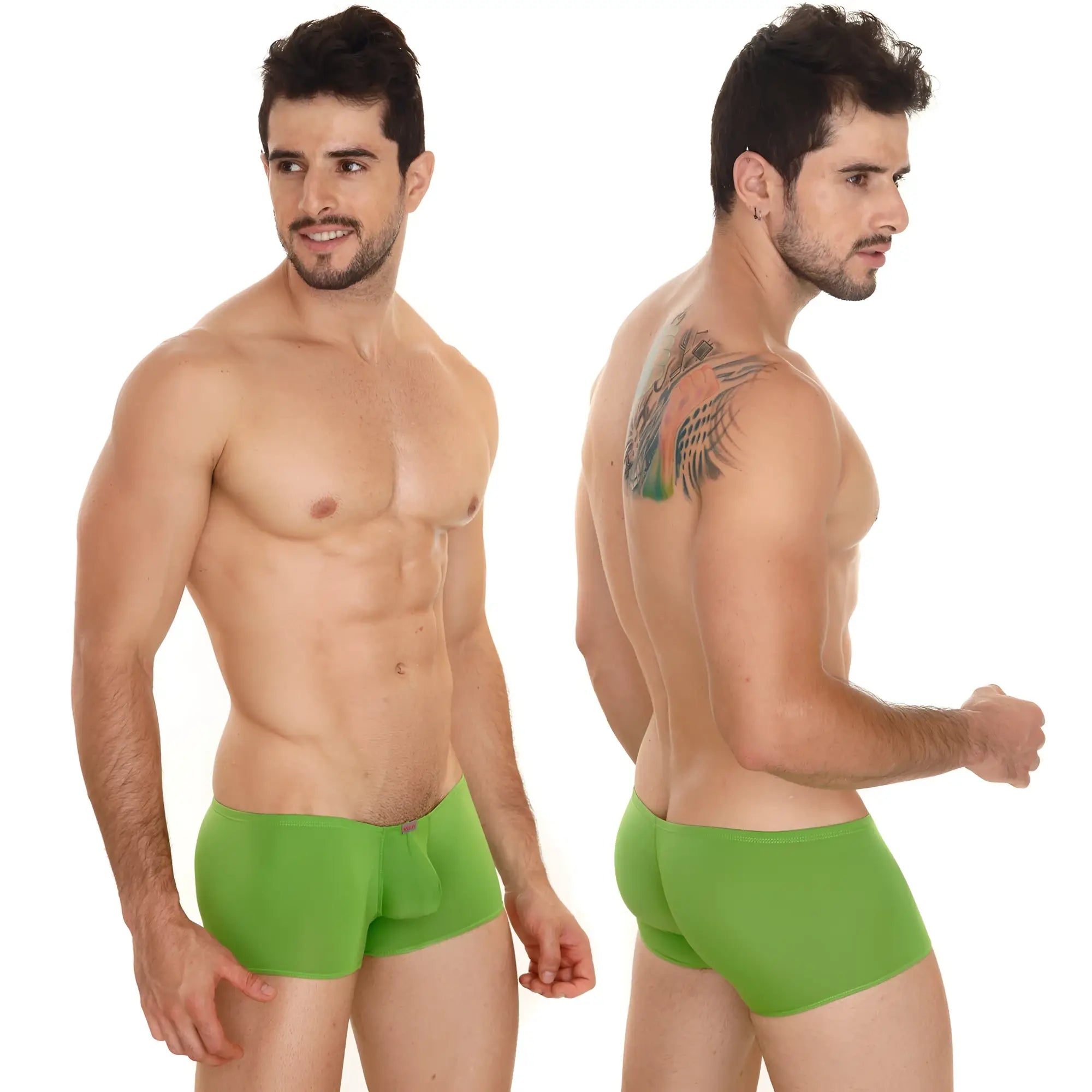 Bright green MetroMaleWear Minimo boxer briefs with smooth stretchy fabric and centered pouch design for men
