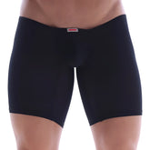 Black form-fitting boxer briefs with subtle waistband label by MetroMaleWear Minimo Long Boxer 2034-20