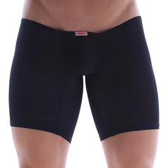 Black form-fitting boxer briefs with subtle waistband label by MetroMaleWear Minimo Long Boxer 2034-20