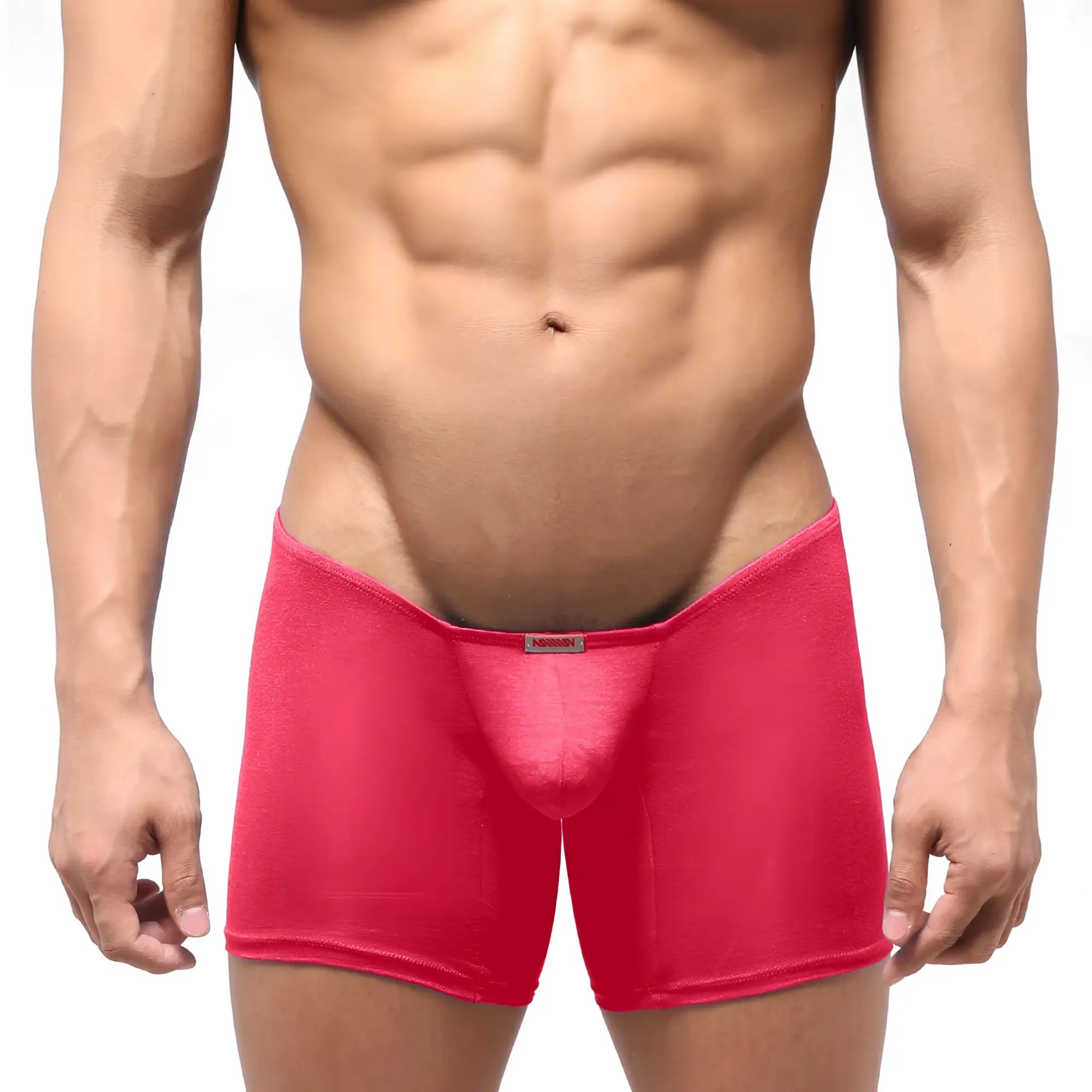 Metro malewear minimo long boxer red 2034-12 bright pink form-fitting smooth fabric men’s boxer briefs with waistband tag