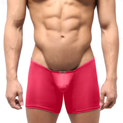 Metro malewear minimo long boxer red 2034-12 bright pink form-fitting smooth fabric men’s boxer briefs with waistband tag