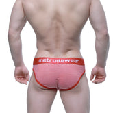 MetroMewear miramar bikini red 2803-43 men’s briefs with red and white stripes and bold red waistband with brand name